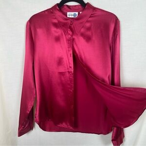 Vintage Paul Harris Design 100% Silk Pink Long Sleeve Button Up Collared Blouse